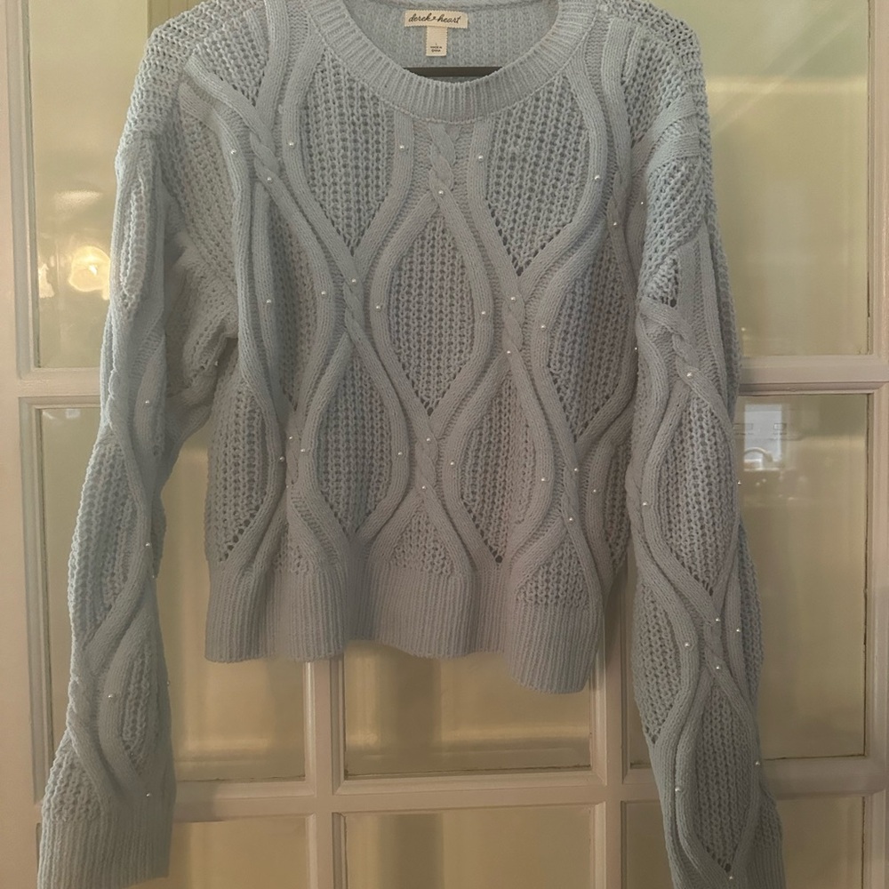 Derek Heart Light Blue Textured Sweater